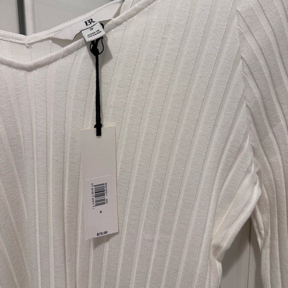 BR White Ribbed Knit Top